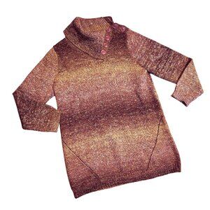 CB Women’s Small Purple Gradient Cowl-Neck Tunic Sweater Button Detail